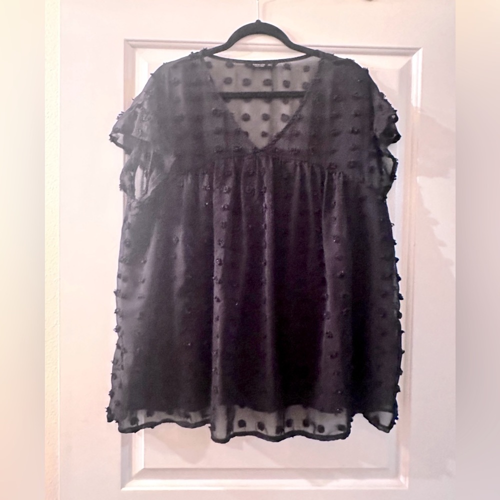 V Neck Babydoll Tops for Women Flutter Sleeve Swiss Dot
Chiffon Flowy Blouses